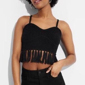 Wild Fable Fringed Black Knit Cropped Tank Top